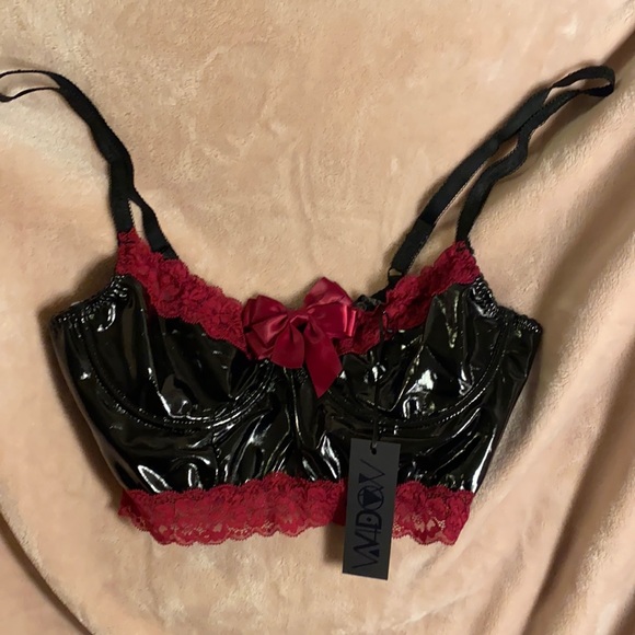 Dolls Kill Other - BRAND NEW DOLLSKILL SEXY FAUX LEATHER BRALETTE WITH CROSS ACCENT AND LACE DETAIL